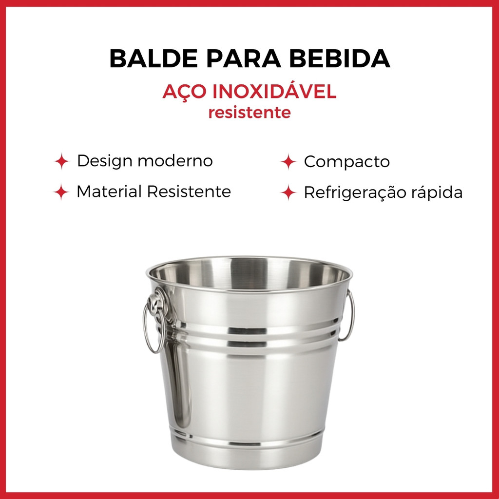 Balde de Gelo Aço Inoxidável Refrigeração Rápida Cerveja Champanhe Vinho 1L, 3L e 6L em Oferta na Shopee