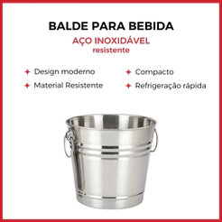 Balde de Gelo Aço Inoxidável Refrigeração Rápida Cerveja Champanhe Vinho 1L, 3L e 6L