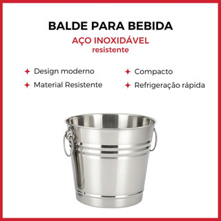 Balde de Gelo Aço Inoxidável Refrigeração Rápida Cerveja Champanhe Vinho 1L, 3L e 6L