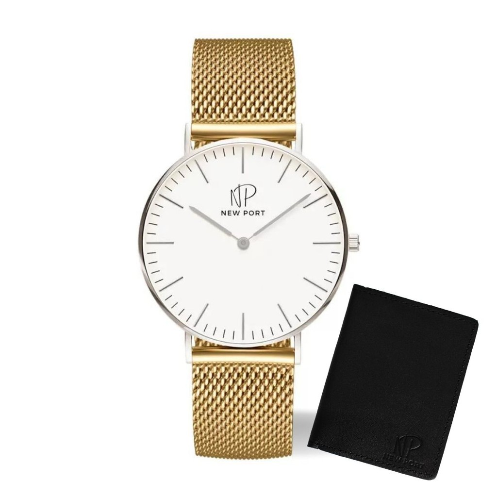 Relógio Masculino Analógico Dourado Elegante 40mm + Carteira