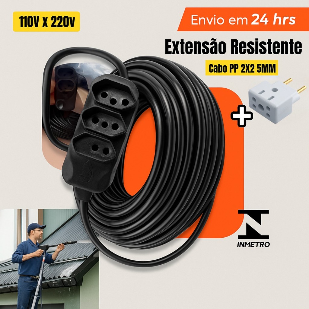 EXTENSÃO ELETRICA DE TOMADA GROSSA+ ADAPTADOR BOB 20A 5-10-15-20-25 METROS 1O/20A CABO PP PROLONGADORA 2x2.5mm em Oferta na Shopee