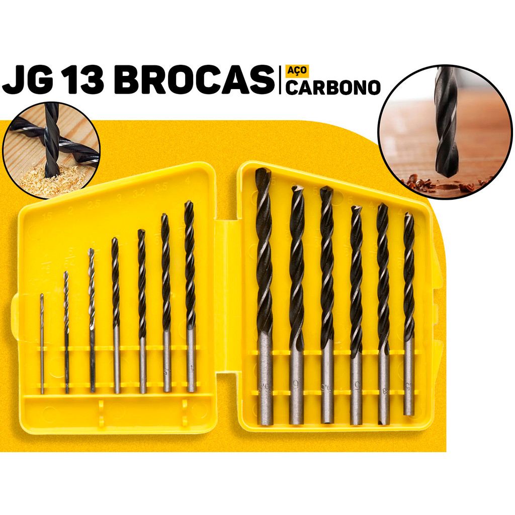 Jogo Brocas Madeira 13 Pçs Profissional Eda Aço De 1,5 A 6,5mm Ferramentas Furadeira Estojo Prático em Oferta na Shopee