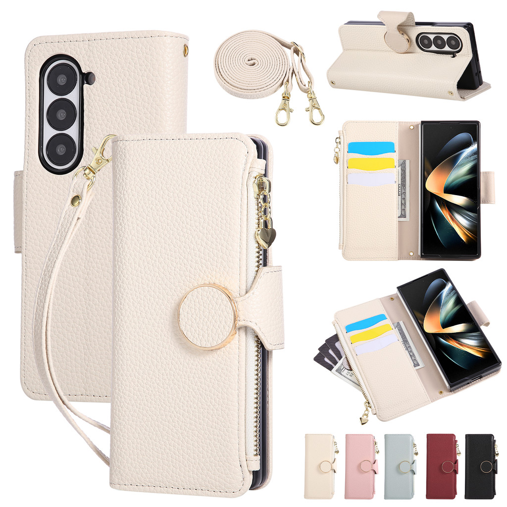 Crossbody Zíper Carteira Titular Do Cartão Caso De Couro Para Samsung Galaxy Z F