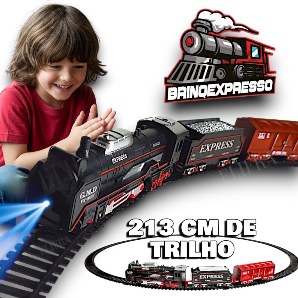 Trem Brinquedo Ferrorama Com Luz Criança Presente Clássico Trem Locomotiva Preto
