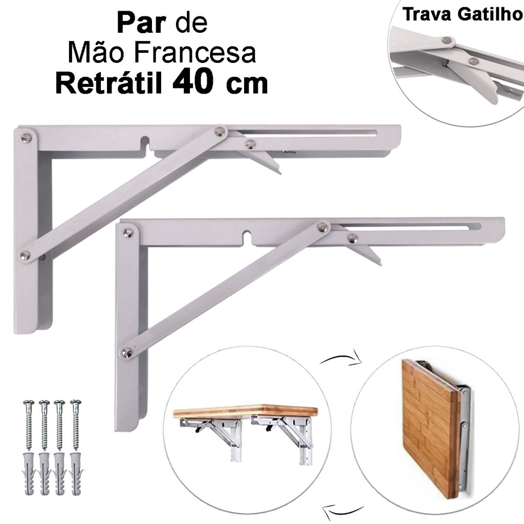 Kit 2 Suportes Mão Francesa Cantoneira Dobrável Retrátil Reforçada Prateleira Mesa 40cm em Oferta na Shopee