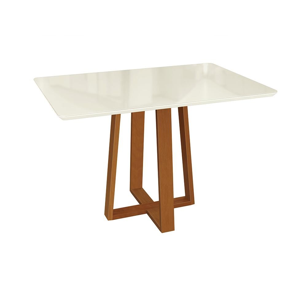 Mesa de Jantar Kappesberg em Madeira Maciça com Tampo de Vidro Off White 120cm em Oferta na Shopee