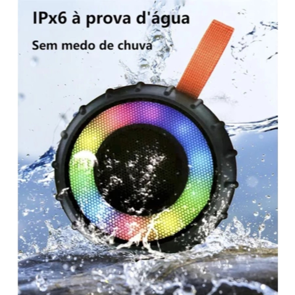 Caixa de som Bluetooth a Prova D'agua Led RGB Sd portátil