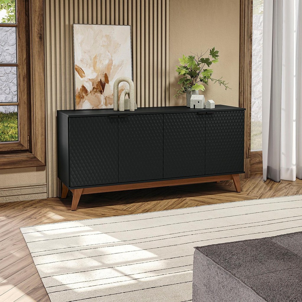 Aparador Kappesberg 4 Portas 3D Preto Fosco 156cm