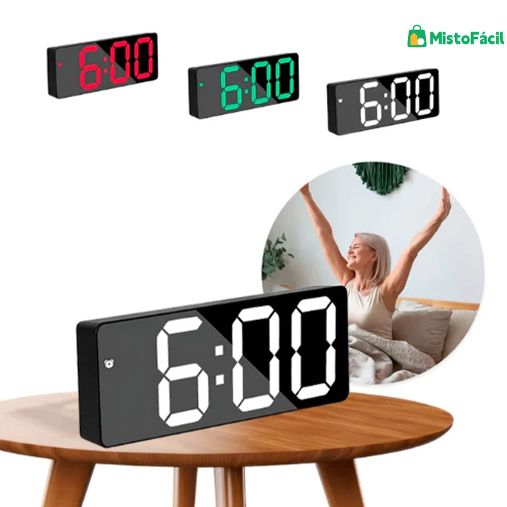 Despertador Digital com Sensor Temperatura e Bateria Recarregável USB