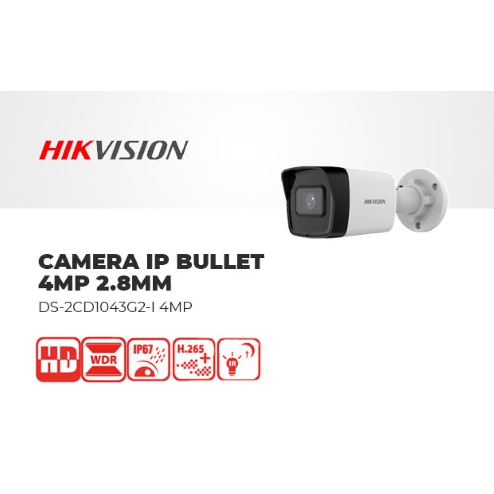 Camera IP Bullet Hikvision 4MP Poe H.265 Exir DS-2CD1043G2-I