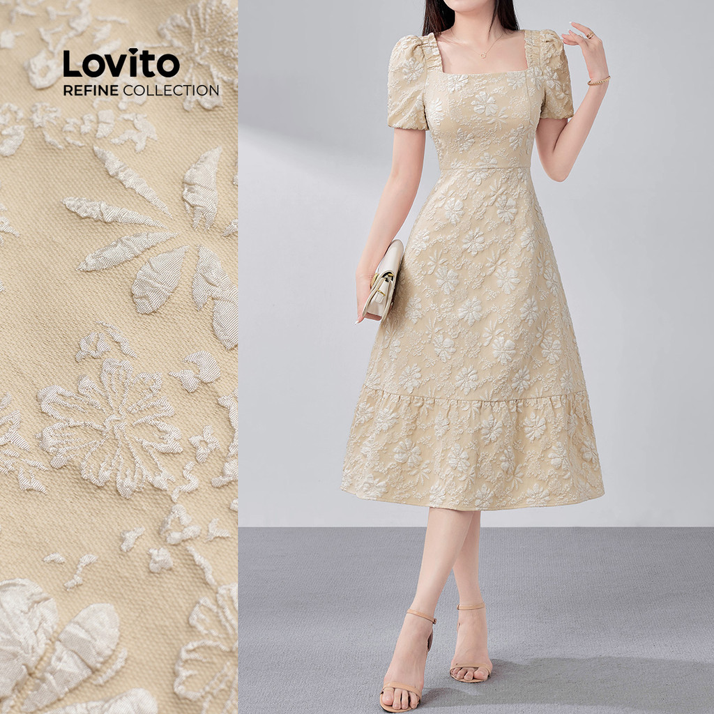 (Lovito Refine) Vestido Elegante Jacquard Primavera/verão Casual para Femininas LR18E018 em Oferta na Shopee