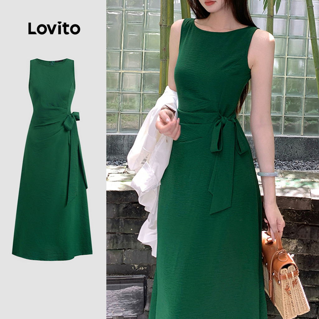 (NEW) Lovito Vestido Casual Assimétrico de Primavera/verão em Verde Escuro para mulheres L150AD735