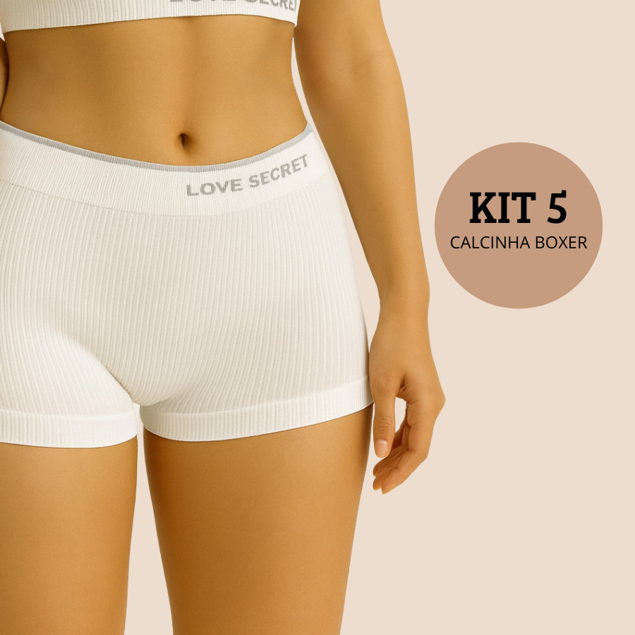 Kit 5 Calcinhas Boxer Canelada Shortinho Sem Costura Cueca Feminina Poliamida Importada MK