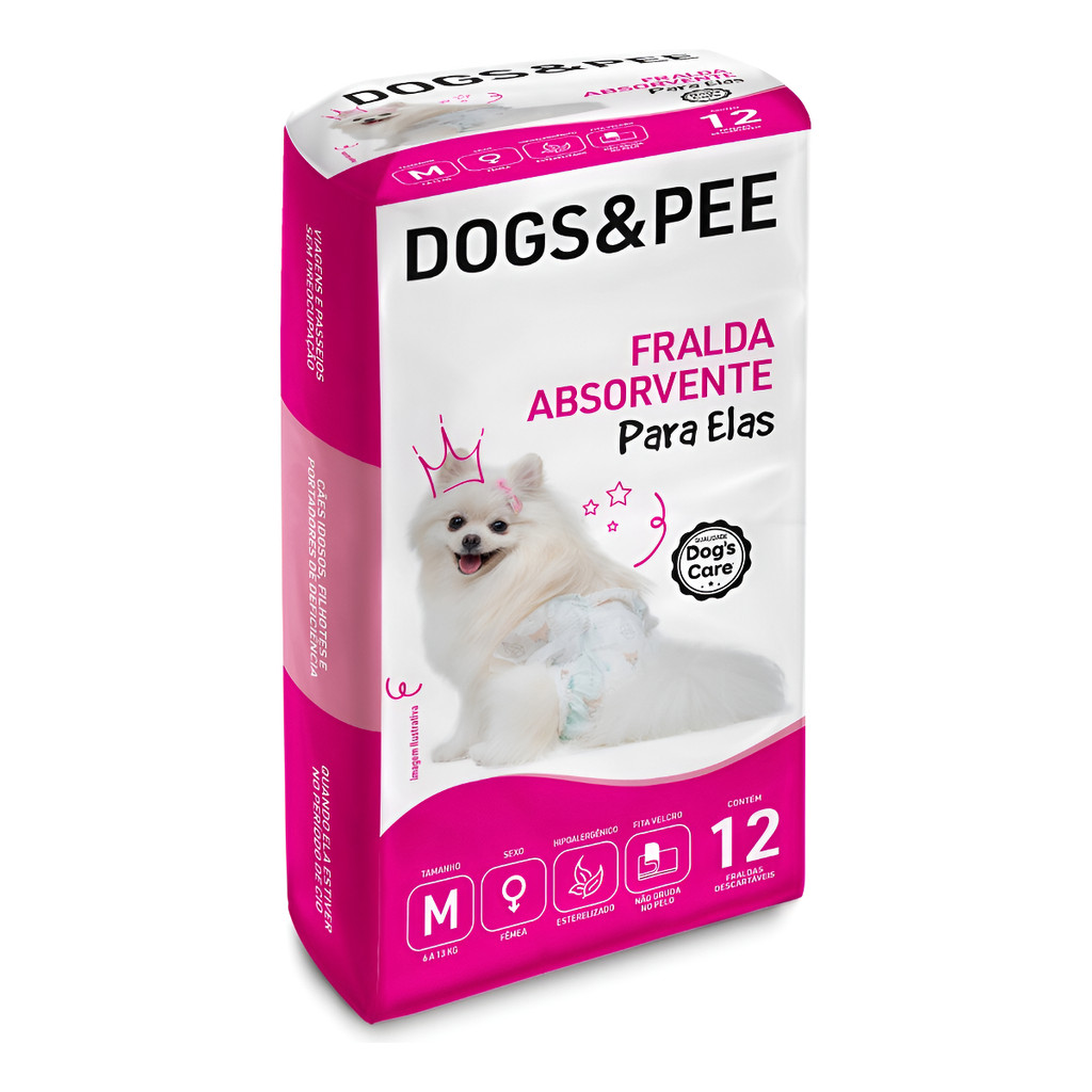 Fralda Absorvente Para Cães Fêmeas Dogs&pee 12un Tam M