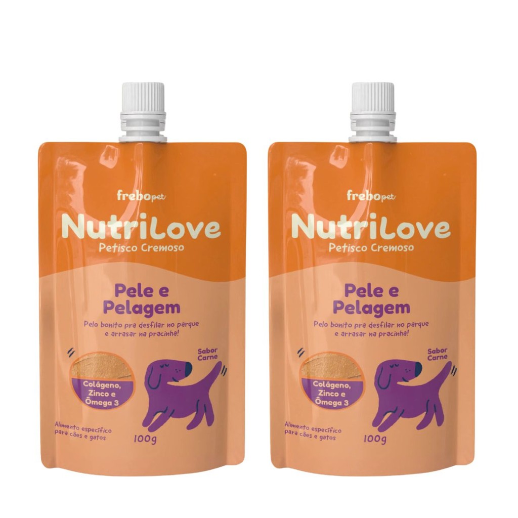 Kit 2 Petisco Cremoso Nutrilove Pele e Pelagem Zinco Ômega 3