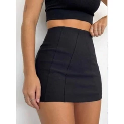 Short Saia Feminino Curto Bengaline Cintura Alta Com Zíper