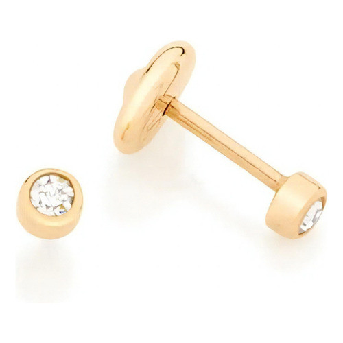 Brincos Rommanel Pequenos Solitário 2° Segundo Furo 523018 Cor Dourado
