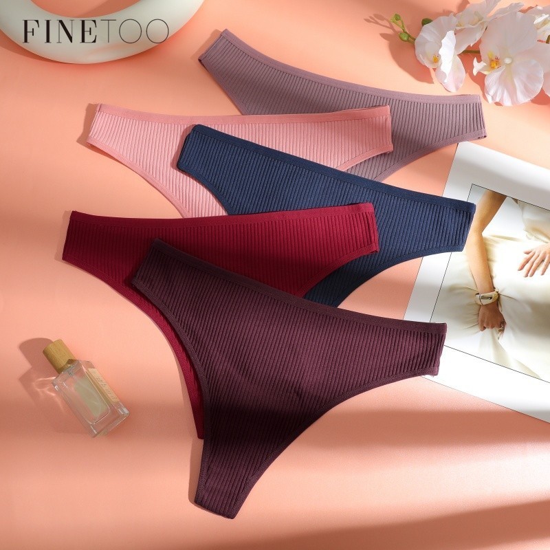 FINETOO Calcinha De Algodão Para Mulheres , Cintura Baixa , Fio Dental , Roupa Íntima Antibacteriana , Cor Sólida , Cuec em Oferta na Shopee