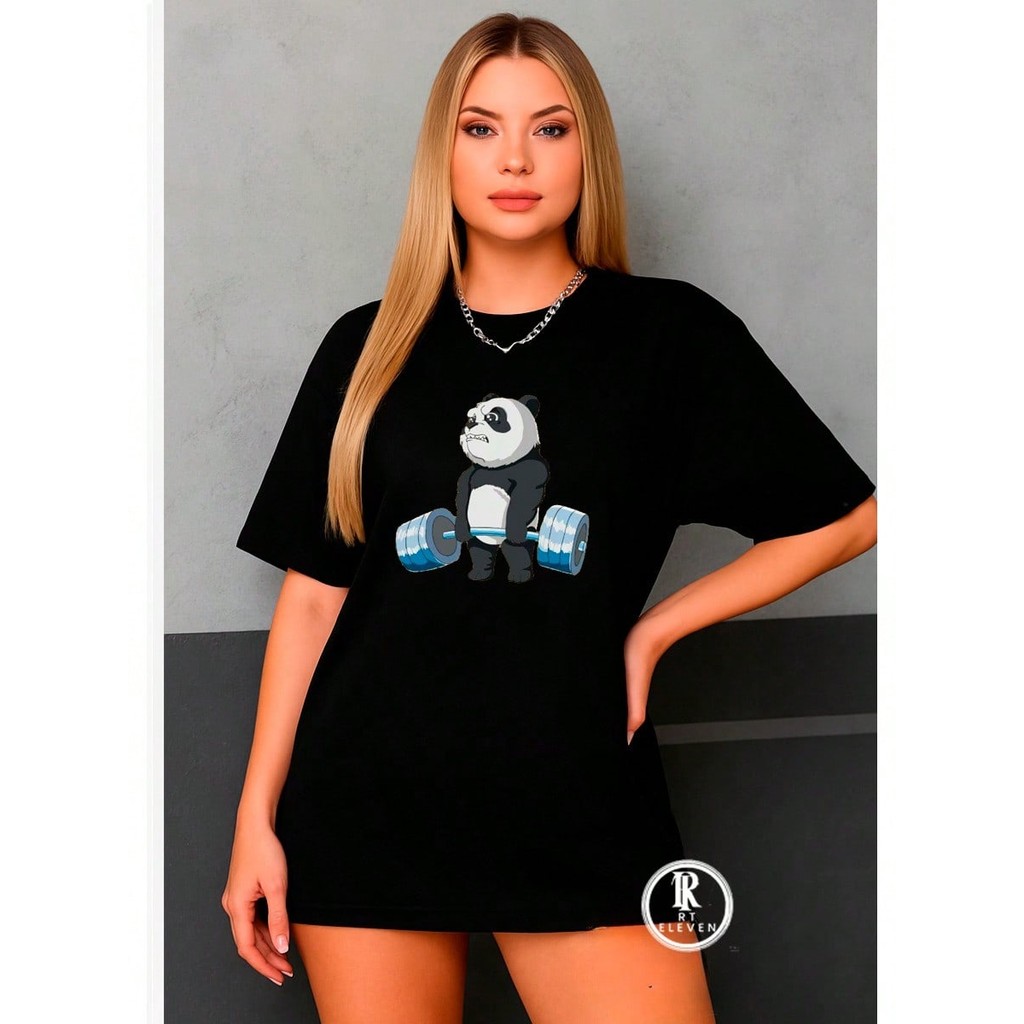 Camiseta Feminina Blusinha T Shit Fashion Malha Algodão Infantil Panda Musculação Academia Treino Casual