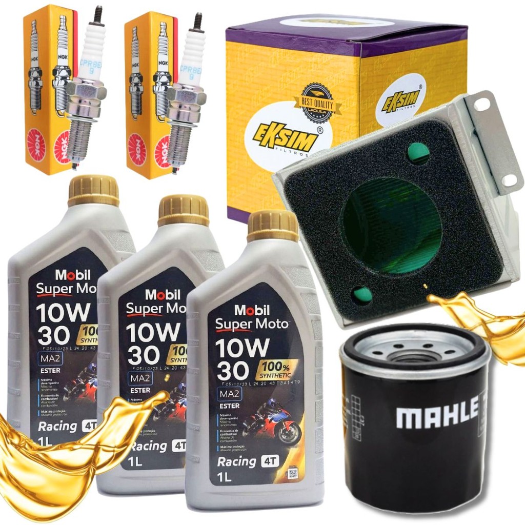 Kit Revisão Cb 500x / Cb 500f 2014-2018 Mobil Sintético 10w30 Filtros + Vela Ngk