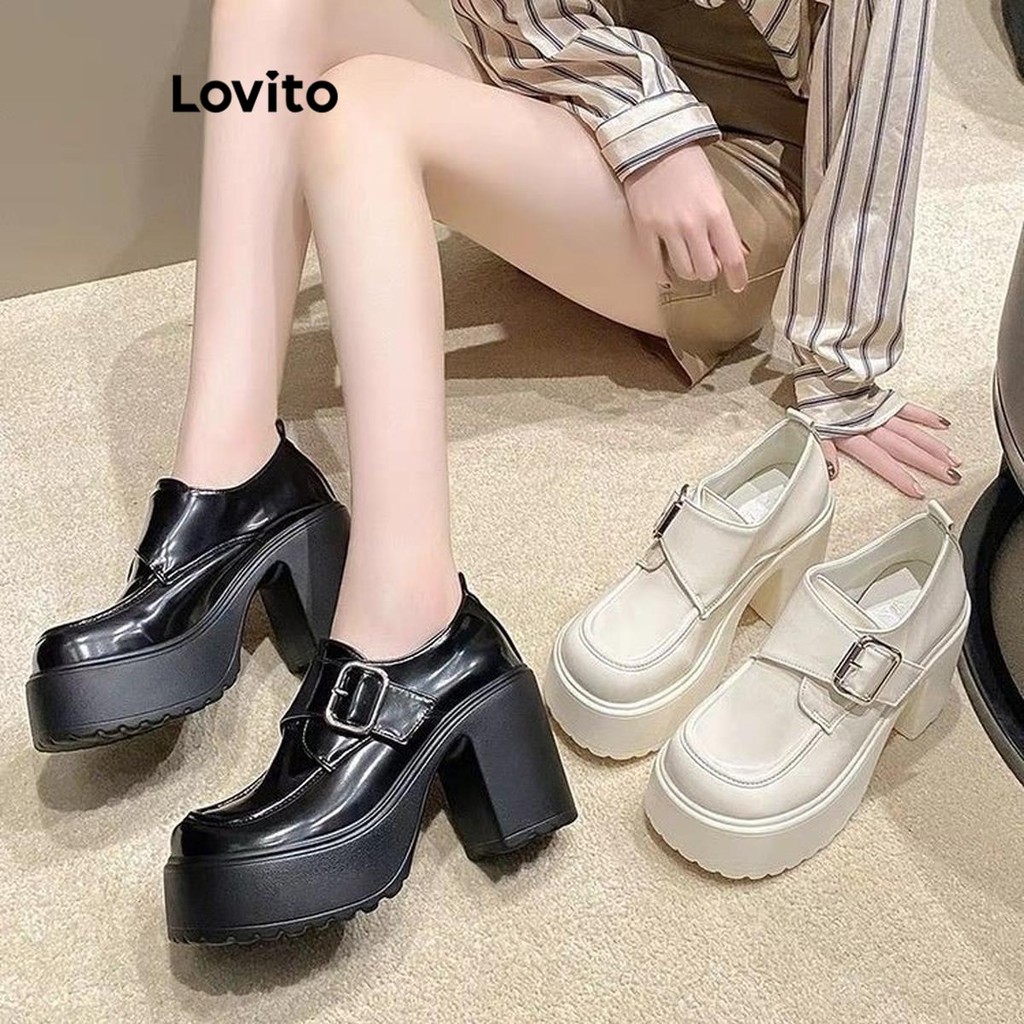 Lovito Saltos elegantes com fivela lisa para mulheres LFA66266 em Oferta na Shopee
