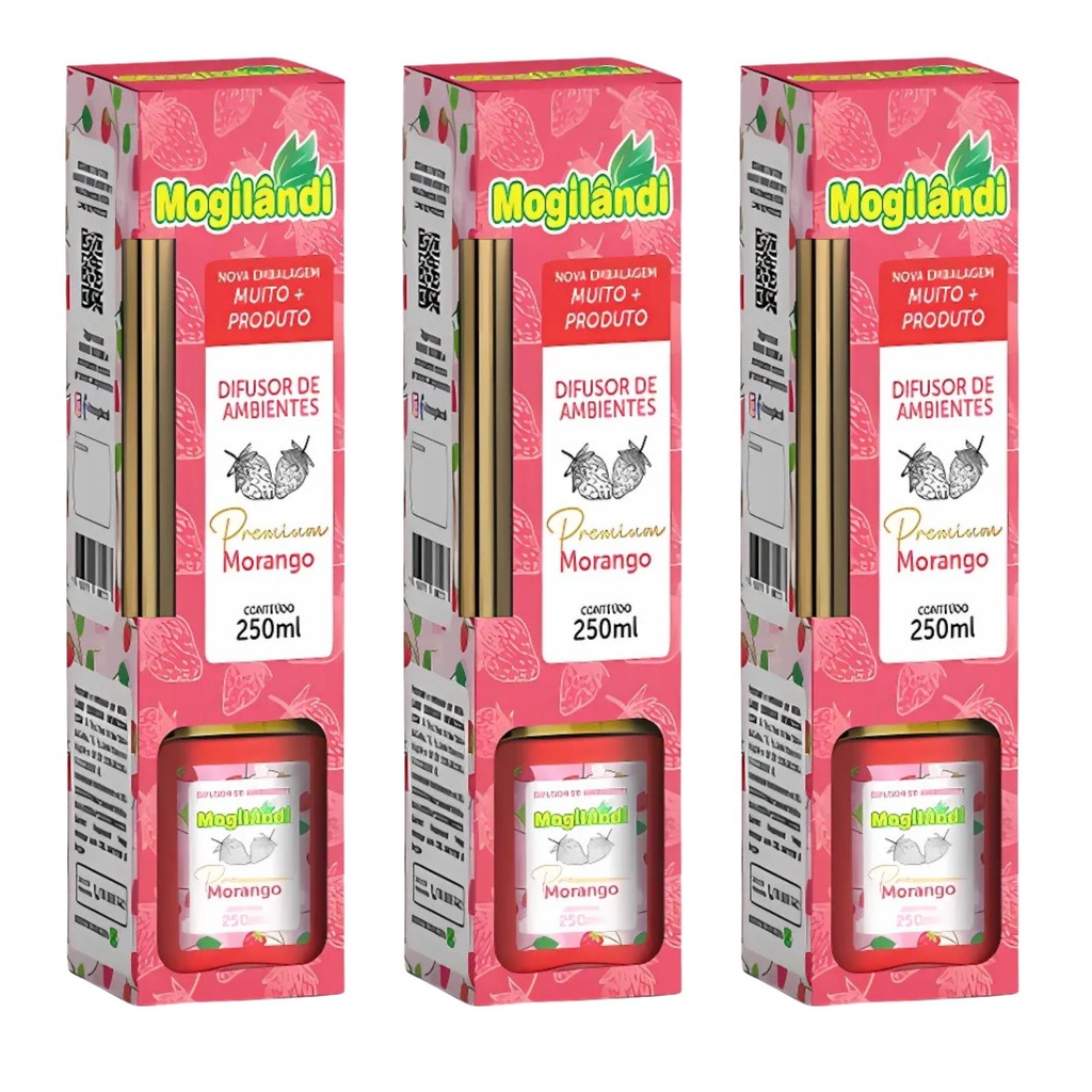 3 Difusor de Ambientes Morango - Mogilândi 250ml em Oferta na Shopee