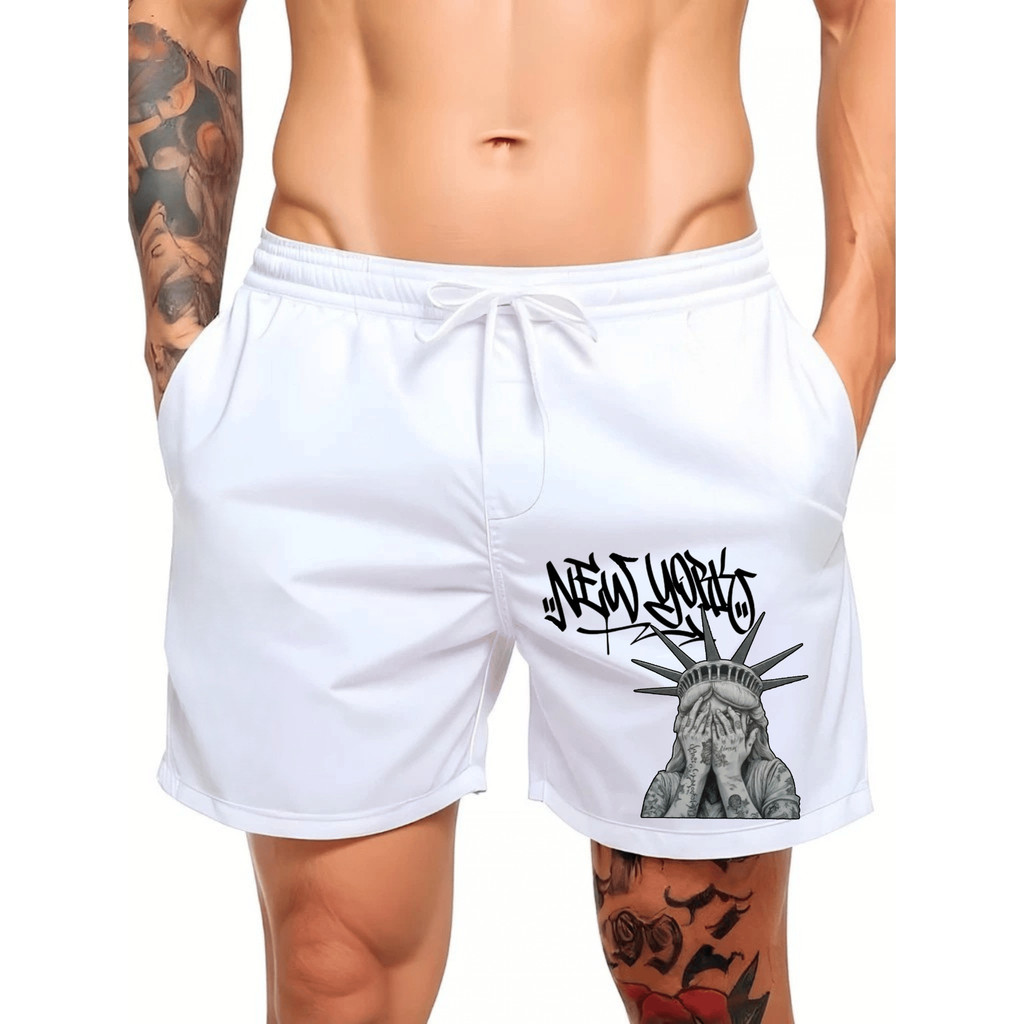 Short Masculino Mauricinho New York Estatua Tactel com Elastano Corrida Academia Treino Praia