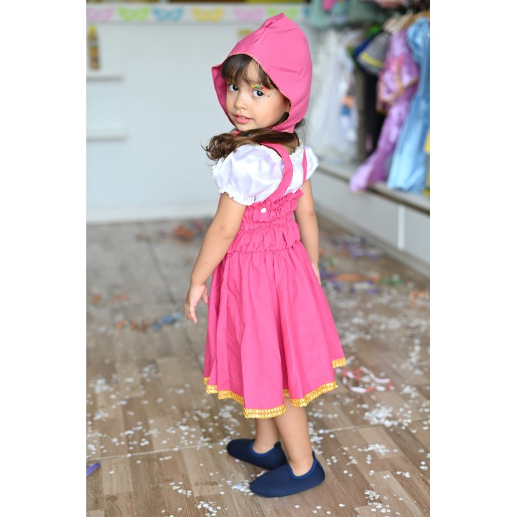 Conjunto Vestido Fantasia Inf. Menina Levada MASHA Pink c/ acessório - Camponesa (02ao08)