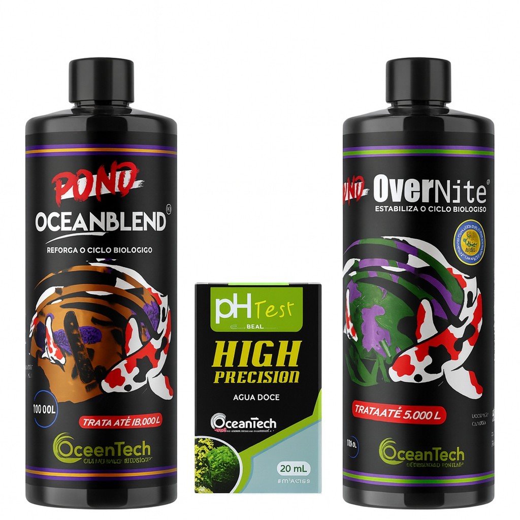 Acelerador Biológico Ocean Blend (500ml) + Estabilizador de água Over Nite (500ml) + Ph Test (20Ml)