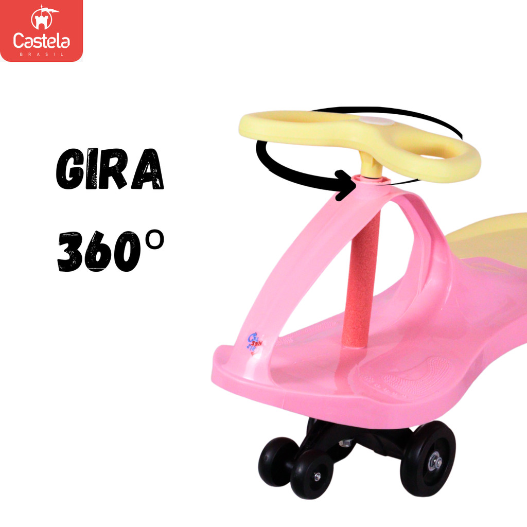 Detalhes do Carrinho Rolimã Infantil Zig Car Rosa c/ Volante 360 Castela