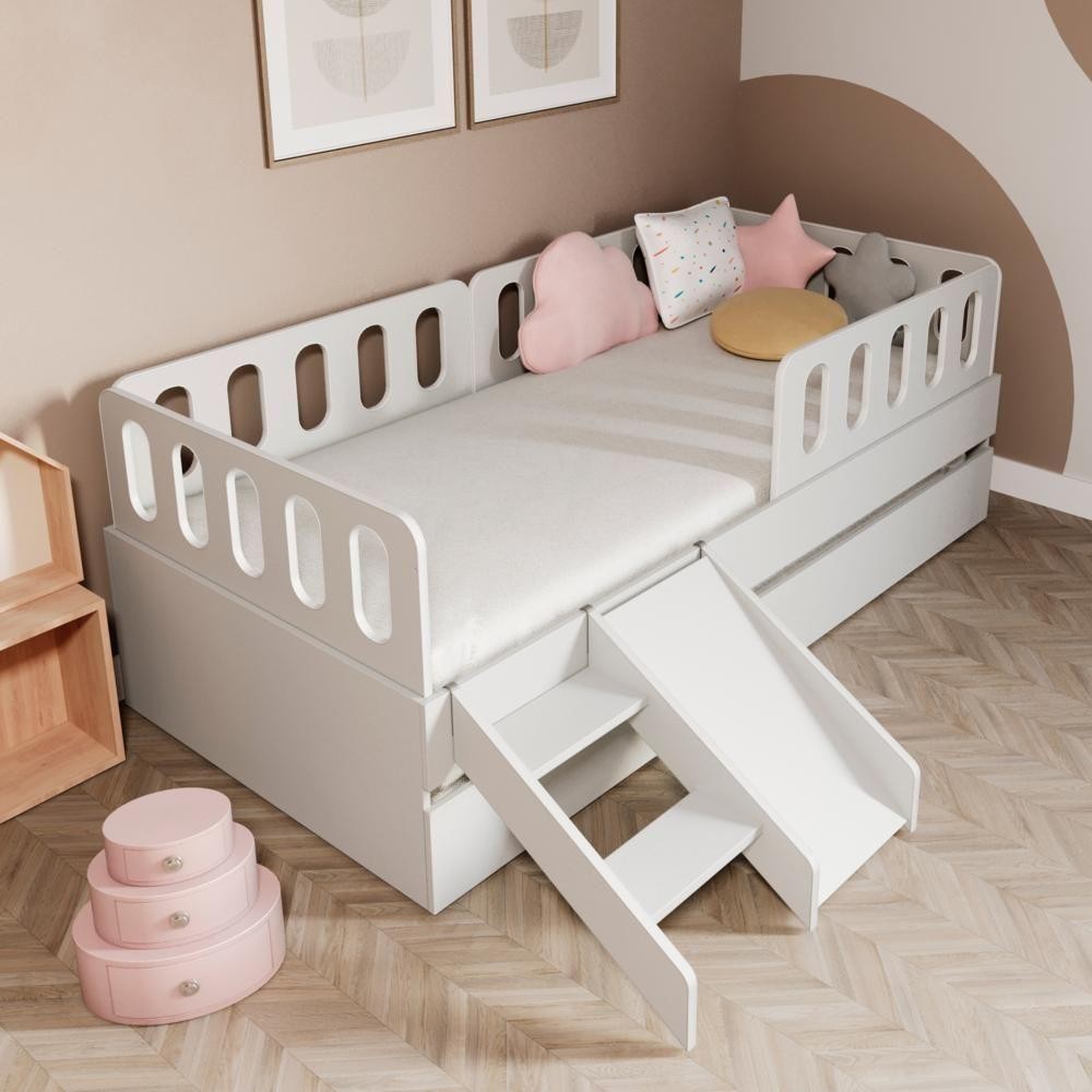 Bicama Solteiro Mdf Branco Com Escada Escorrega Mobilistore em Oferta na Shopee