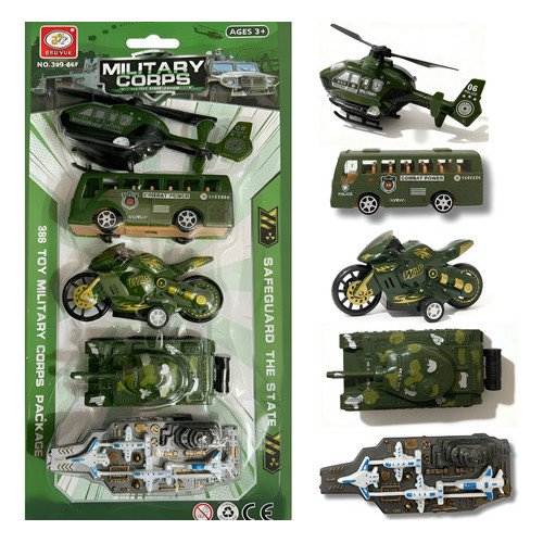 Kit 5 Miniatura Veículo Exercito Militar Helicóptero Moto