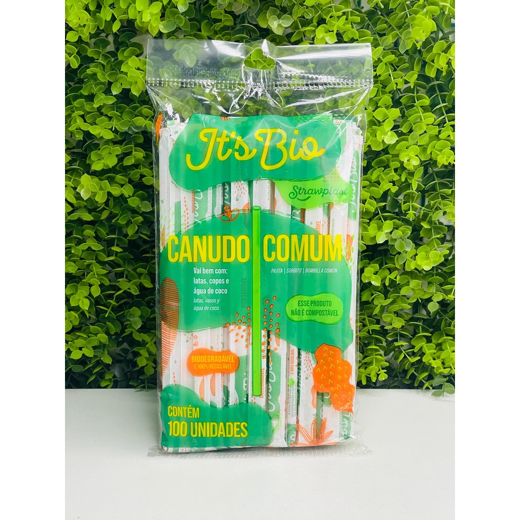 200-500 Canudos It´s Bio Comum Sache Papel Latas Água de Coco Copos Biodegradável c/100 Strawplast 