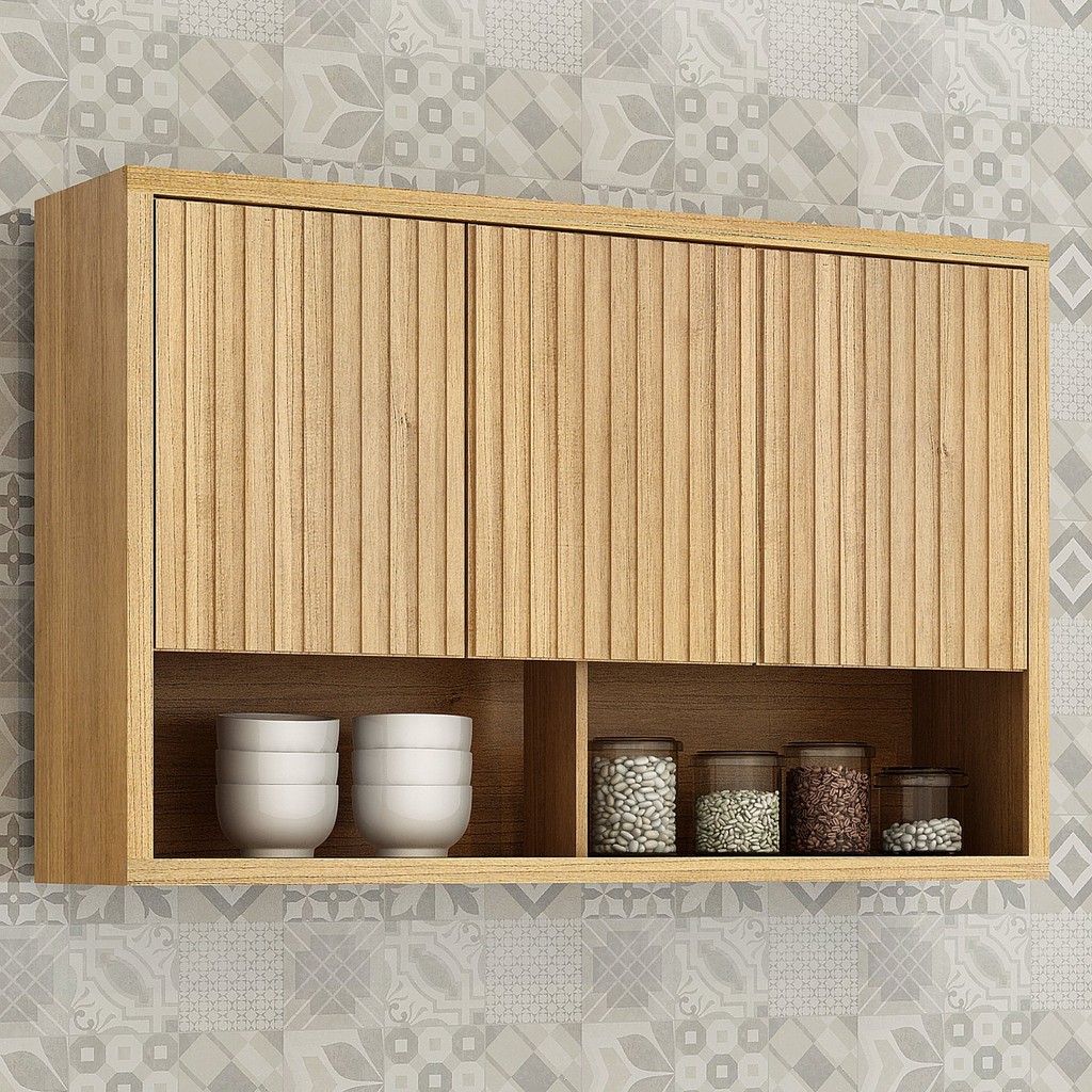 Armário Aéreo para Cozinha 120cm 3 Portas Ripado Torino em Oferta na Shopee