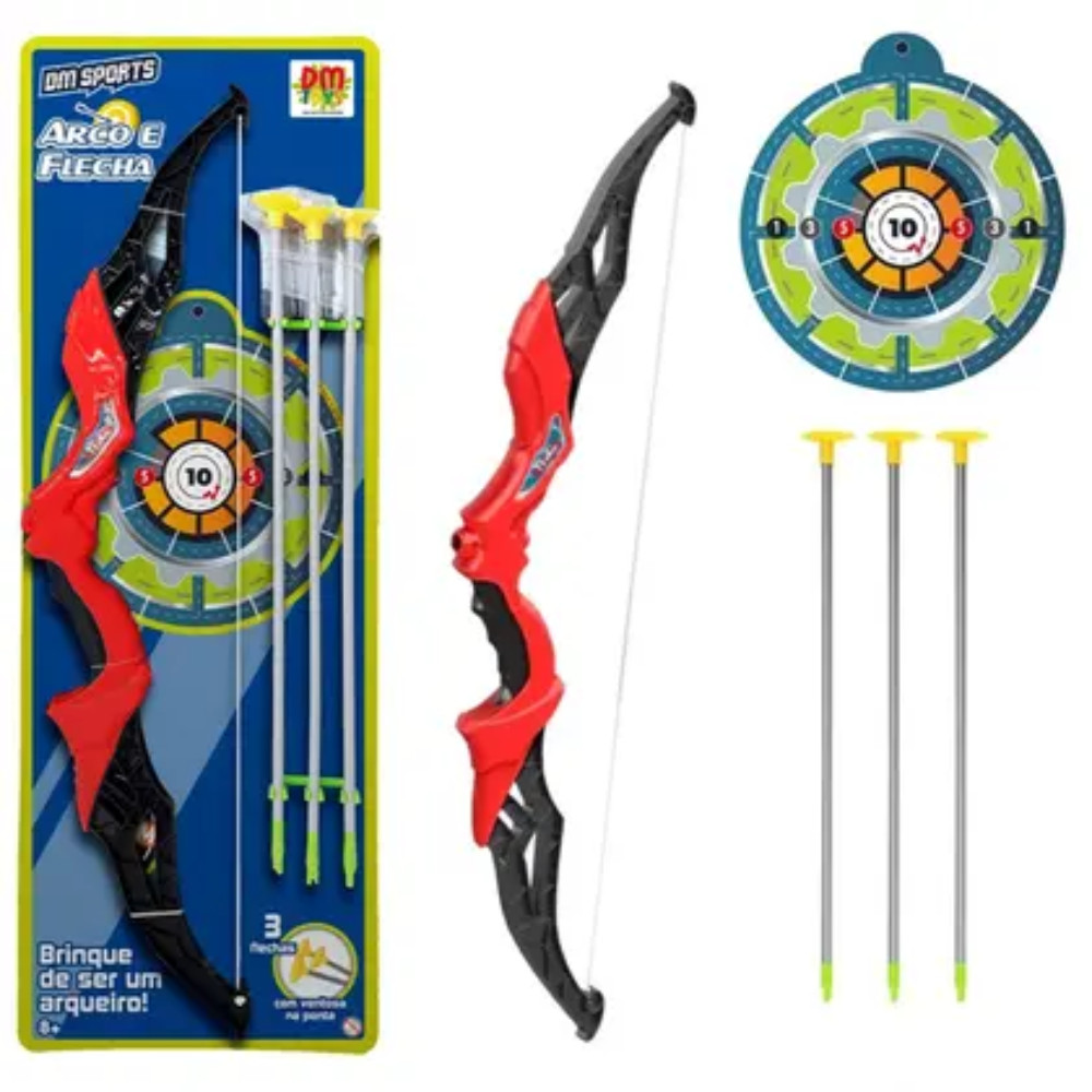 BRINQUEDO ARCO E FLECHA - TRÊS FLECHAS DARDOS COM VENTOSA - DM TOYS