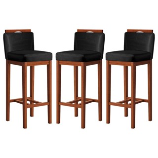 Conjunto 3 Banquetas Alta em Madeira Maciça Libéria  Pinhao/Preto em Oferta na Shopee