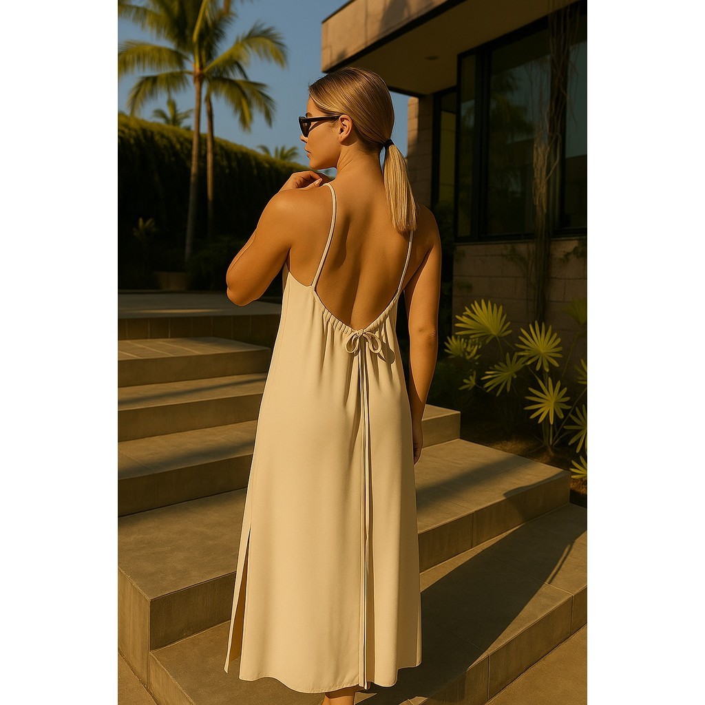 VESTIDO LONGO COSTA ABERTA em Oferta na Shopee