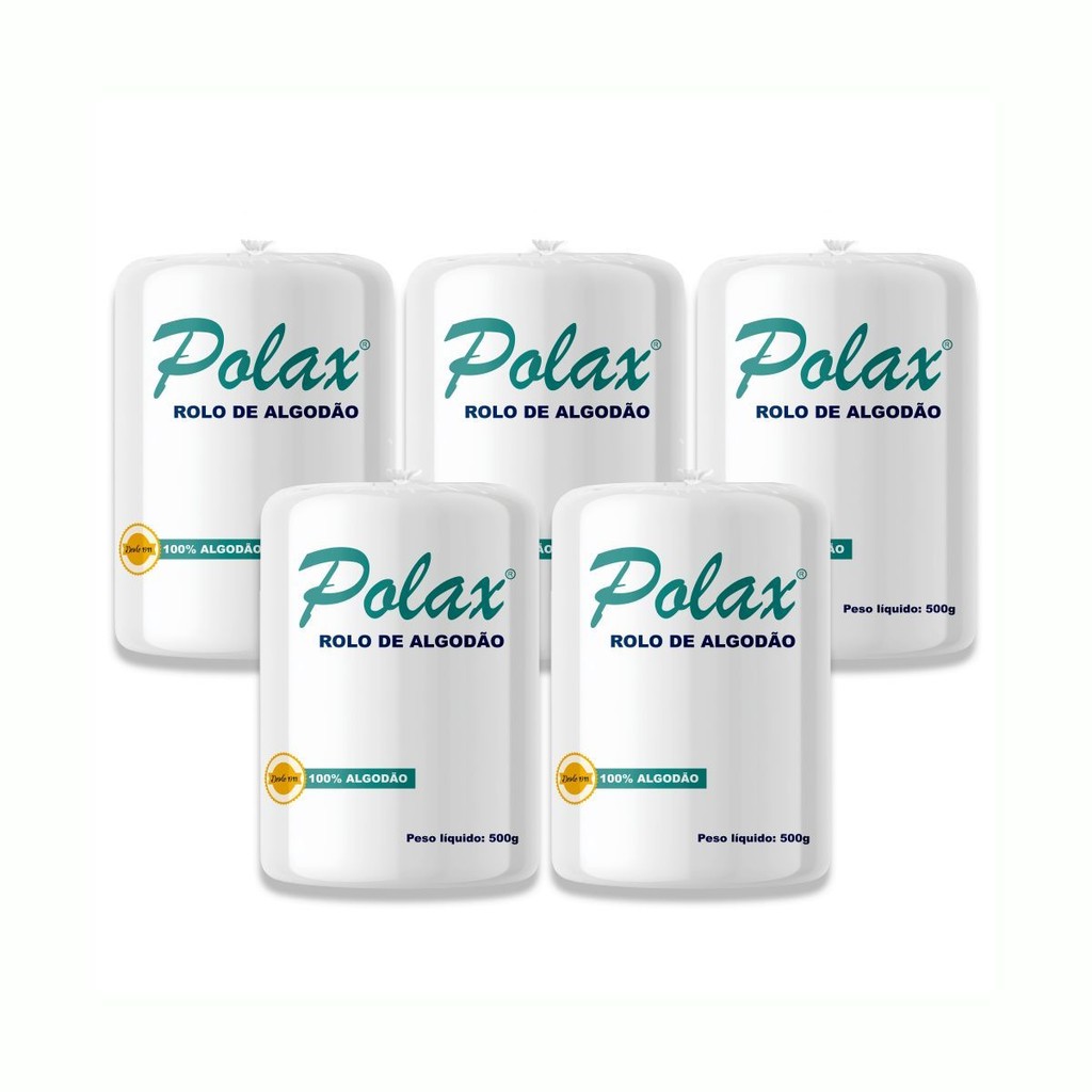 KIT COM 5 PACOTES ALGODAO POLAX ROLO - 500G