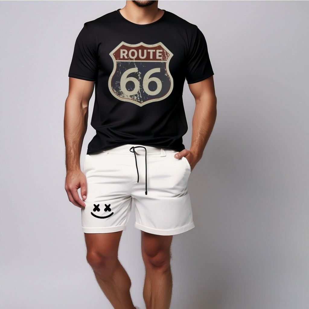 conjunto kit Camiseta camisa e Short Tectel Conjunto Masculino Estilo Casual ROTA 66 Route 66 EUA SHORT E CAMISETA