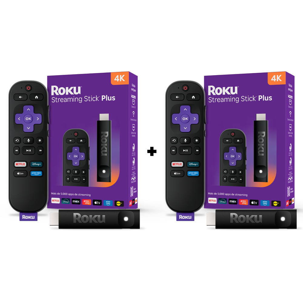 Combo 2 Roku Streaming Stick Plus 2025 p/ TV HD/FHD c/ Voz