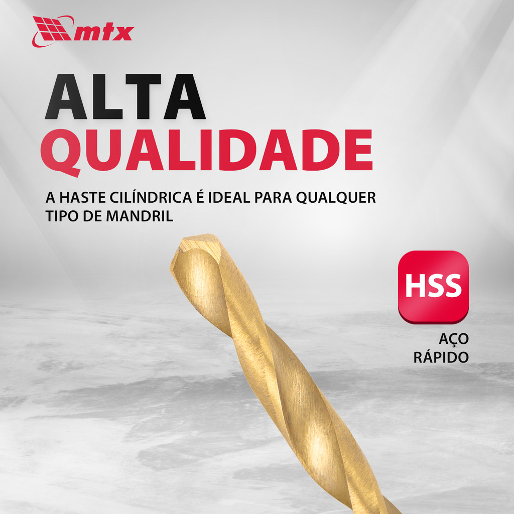 BROCA ACO RAPIDO PROFISSIONAL, NITRETO DE TITANIO, PARA METAL, 4MM, HASTE CILINDRICA, 1PC // MTX · foto 2