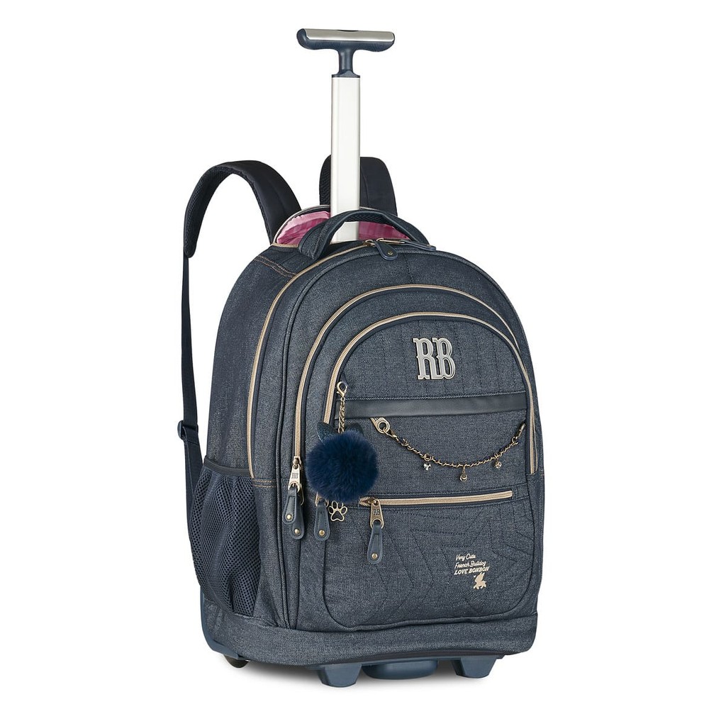 Mochila Carrinho Jeans Rebecca Bonbon Bolsa Escolar Adolescente