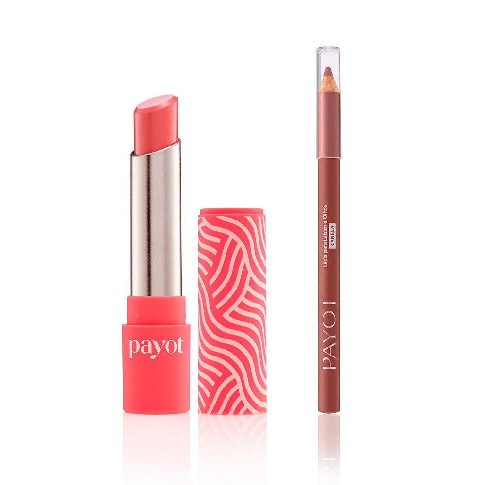 Kit Lips Chérie Payot 8- Batom Nude Rosado + Lápis Canela em Oferta na Shopee