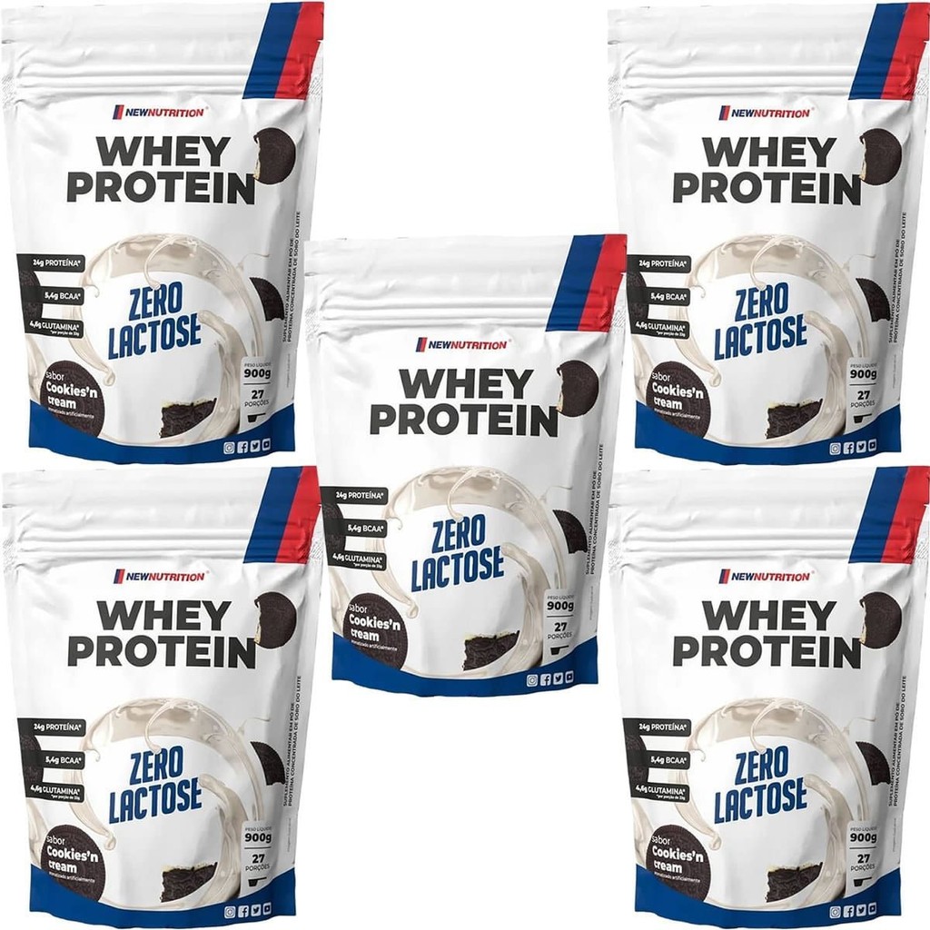 Kit 5X Whey Protein Zero Lactose - 900g Refil Cookies and Cream - NewNutrition