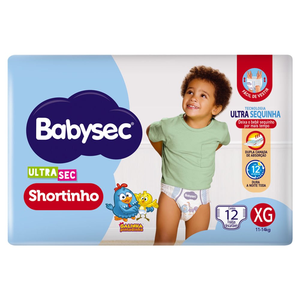 Fralda Babysec Ultrasec Shortinho Tamanho XG 12 Unidades Descartáveis