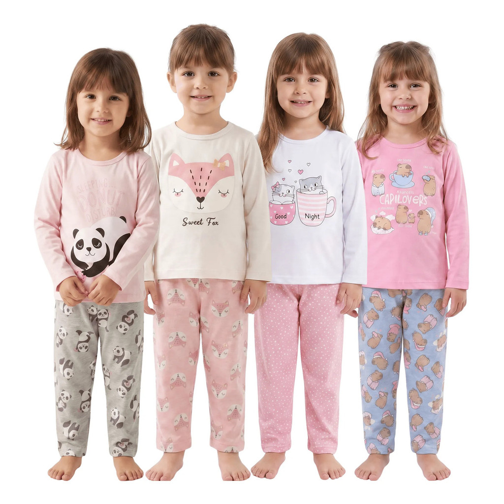 Pijama Infantil Menina 100% Algodão Longo Roupa De Dormir