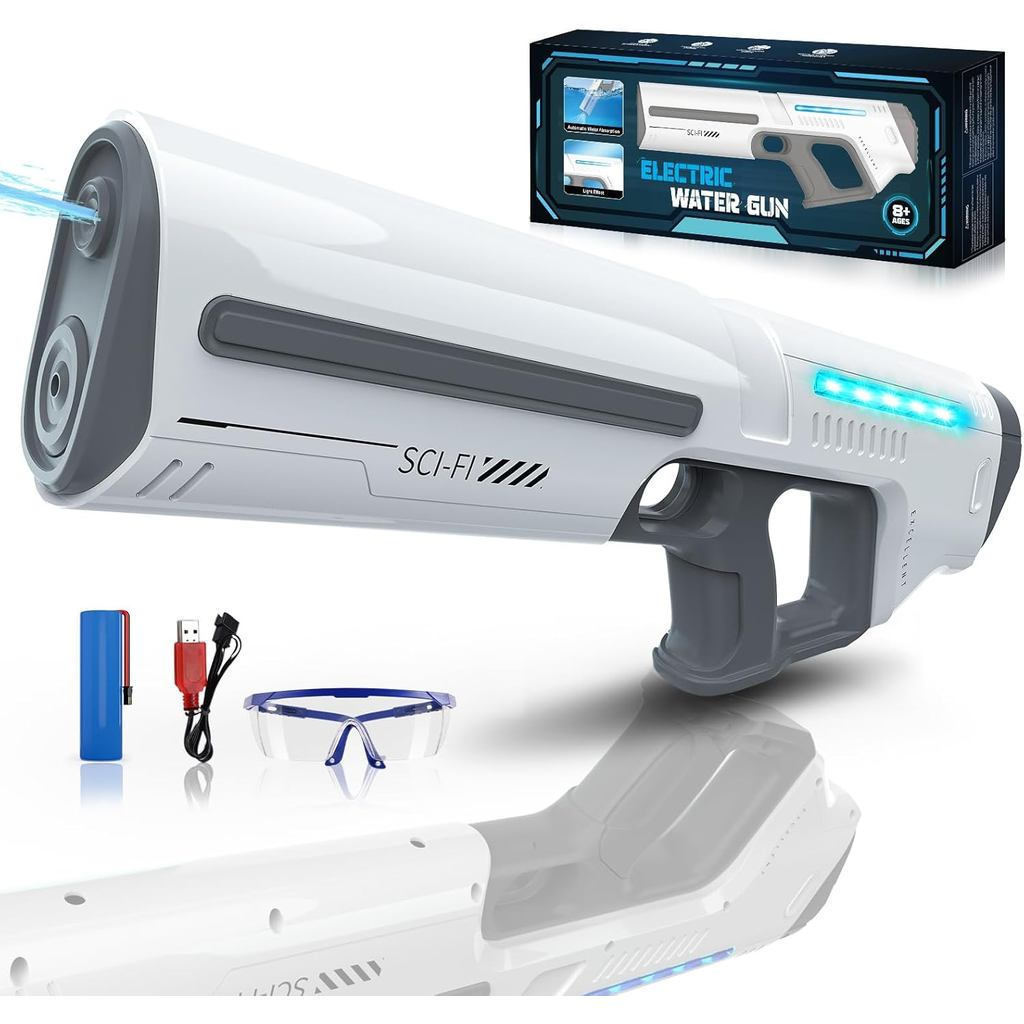 Pistola De Água Elétrica Skirfy Para Crianças E Adultos , Brinquedo Aquático Com Bateria Tanque , Luz LED , Absorção Aut