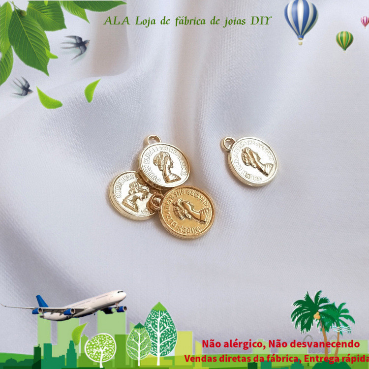 14K banhado a ouro cor-preservando moeda de ouro pingente rainha Elizabeth Avatar placa redonda pequeno pingente DIY cor