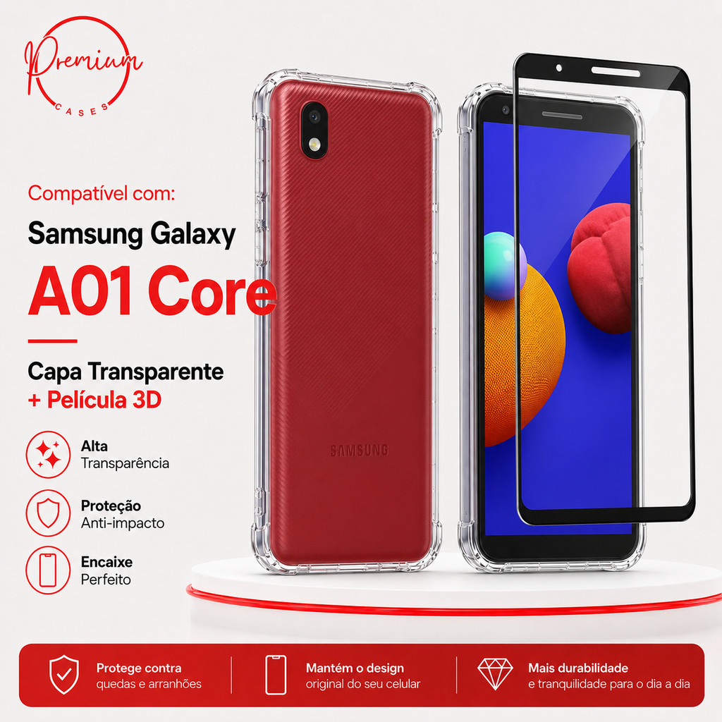 Capa Capinha Anti Impacto Para Galaxy A01 Core + Película 3D Vidro Temperado