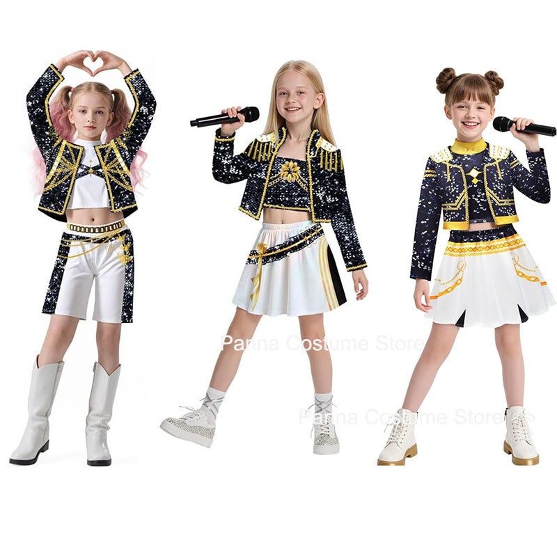 Crianças Meninas K-pop Rumi Zoey Cosplay Huntrix Traje Demônio Caçadores Mira Trajes De Palco Criança Festa De Halloween